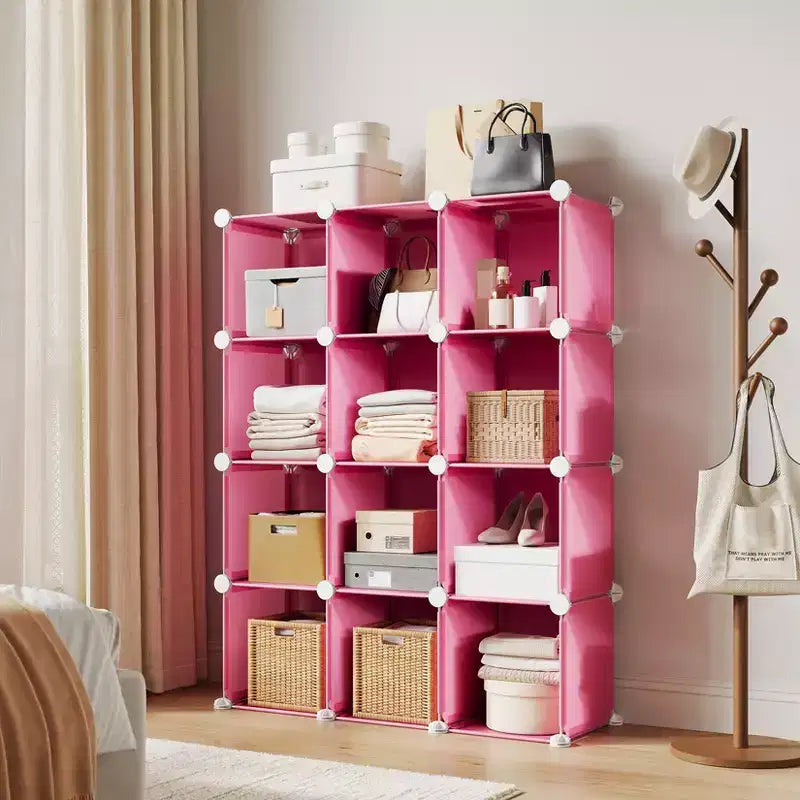 Lot de 12 Organiseurs de Rangement Modulaires, Unité d'Étagères Empilables en Plastique et Acier à 6 Cubes avec Kit de Sécurité Anti-Basculement, pour Placard, Chambre et Bureau Personnalisés