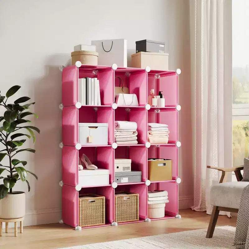 Lot de 12 Organiseurs de Rangement Modulaires, Unité d'Étagères Empilables en Plastique et Acier à 6 Cubes avec Kit de Sécurité Anti-Basculement, pour Placard, Chambre et Bureau Personnalisés