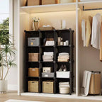 Lot de 12 Organiseurs de Rangement Modulaires, Unité d'Étagères Empilables en Plastique et Acier à 6 Cubes avec Kit de Sécurité Anti-Basculement, pour Placard, Chambre et Bureau Personnalisés
