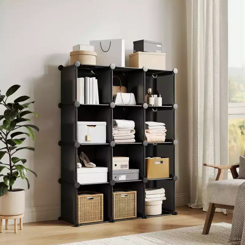 Lot de 12 Organiseurs de Rangement Modulaires, Unité d'Étagères Empilables en Plastique et Acier à 6 Cubes avec Kit de Sécurité Anti-Basculement, pour Placard, Chambre et Bureau Personnalisés