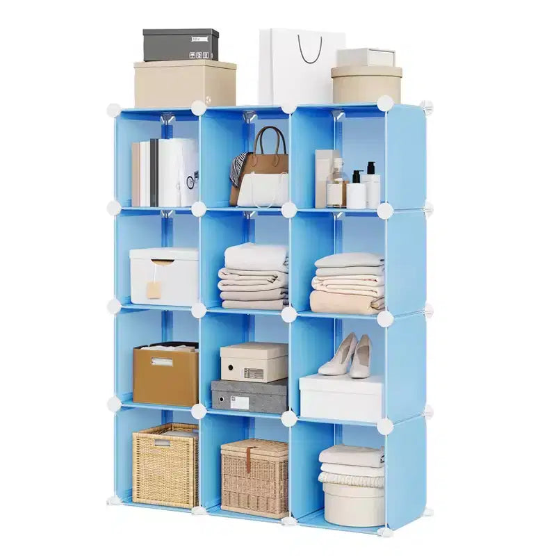 Lot de 12 Organiseurs de Rangement Modulaires, Unité d'Étagères Empilables en Plastique et Acier à 6 Cubes avec Kit de Sécurité Anti-Basculement, pour Placard, Chambre et Bureau Personnalisés