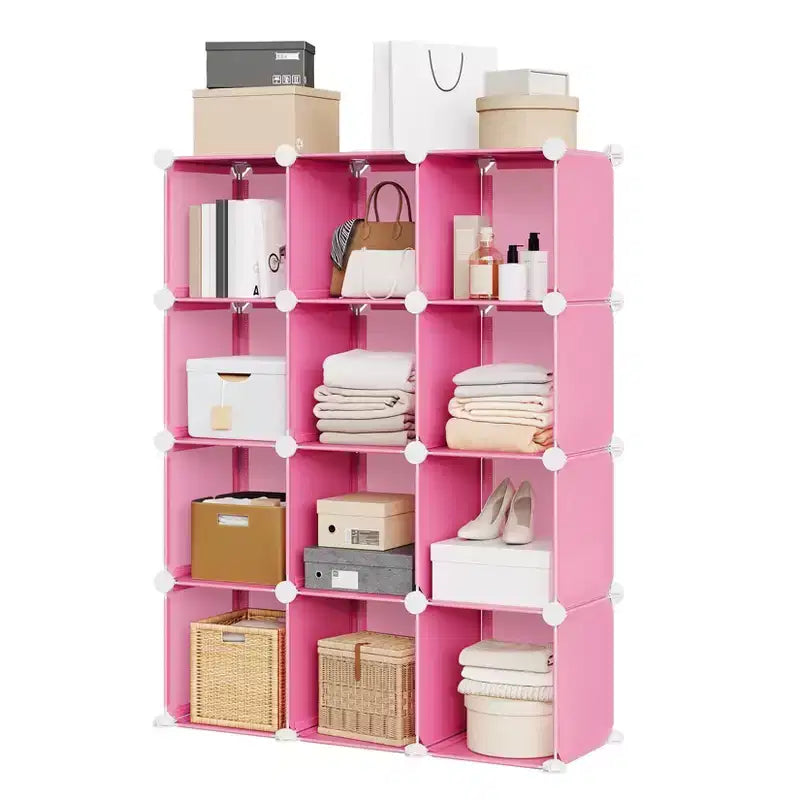 Lot de 12 Organiseurs de Rangement Modulaires, Unité d'Étagères Empilables en Plastique et Acier à 6 Cubes avec Kit de Sécurité Anti-Basculement, pour Placard, Chambre et Bureau Personnalisés
