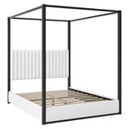 Lit plateforme Polibi Velvet Canopy avec tête de lit capitonnée et cadre métallique