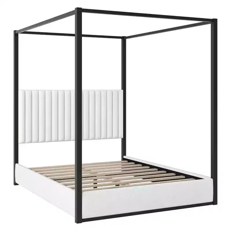 Lit plateforme Polibi Velvet Canopy avec tête de lit capitonnée et cadre métallique