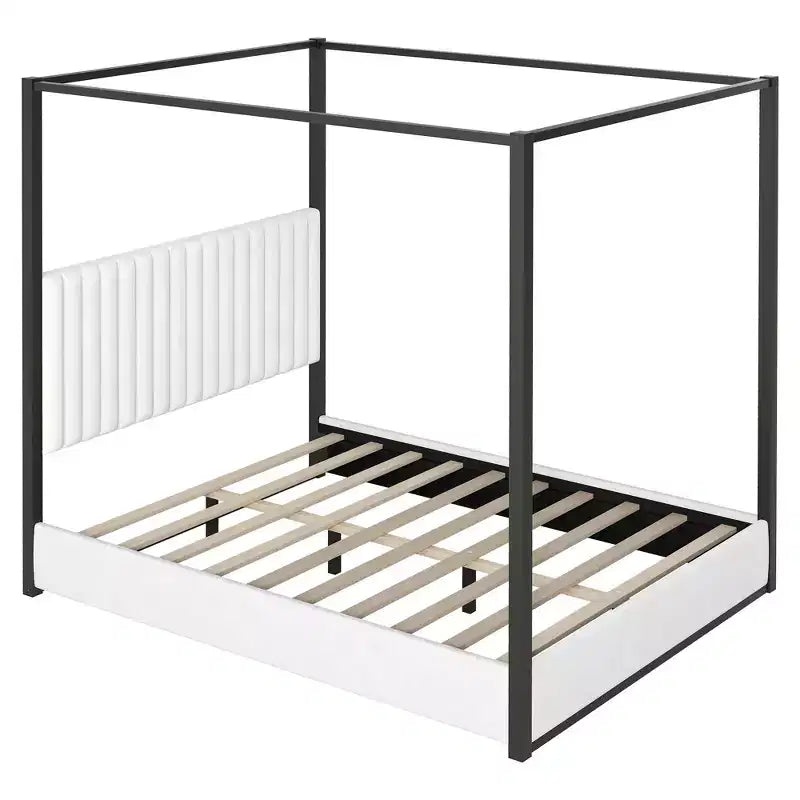 Lit plateforme Polibi Velvet Canopy avec tête de lit capitonnée et cadre métallique