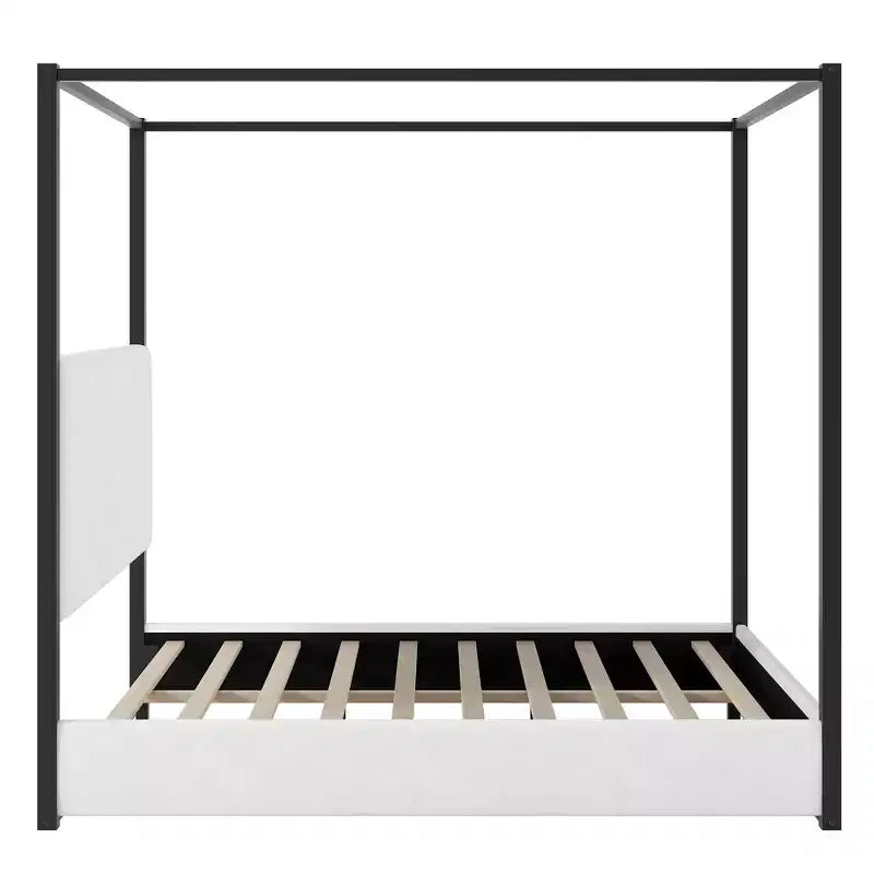 Lit plateforme Polibi Velvet Canopy avec tête de lit capitonnée et cadre métallique