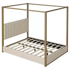 Lit plateforme Polibi Velvet Canopy avec tête de lit capitonnée et cadre métallique