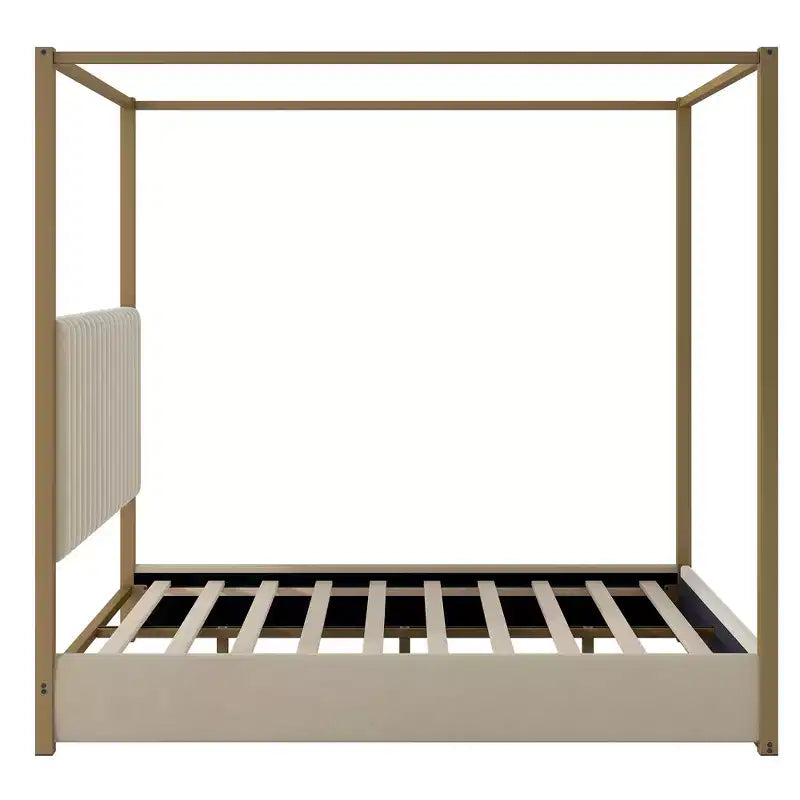 Lit plateforme Polibi Velvet Canopy avec tête de lit capitonnée et cadre métallique
