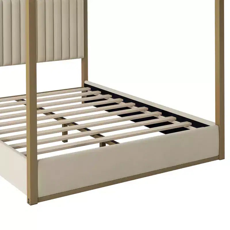 Lit plateforme Polibi Velvet Canopy avec tête de lit capitonnée et cadre métallique
