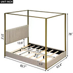 Lit plateforme Polibi Velvet Canopy avec tête de lit capitonnée et cadre métallique