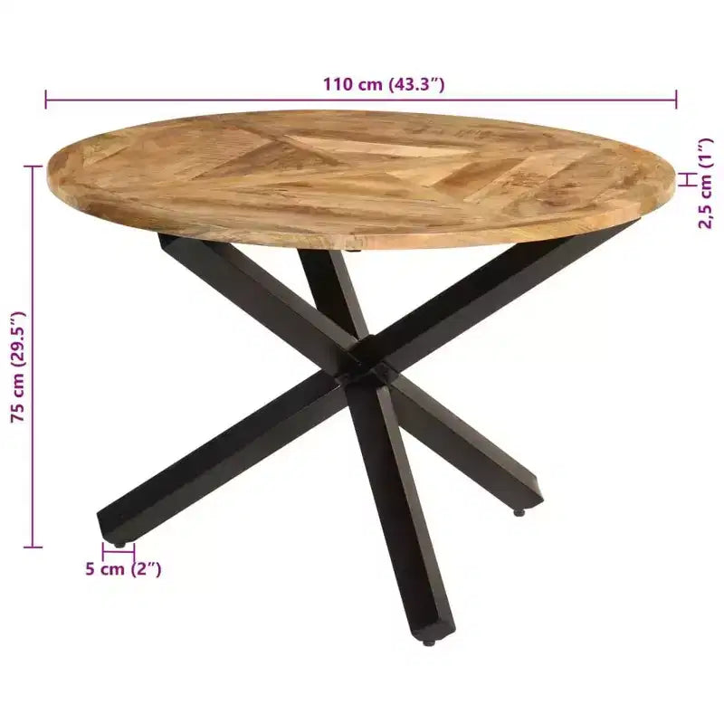 Table de salle à manger ronde et robuste en manguier massif