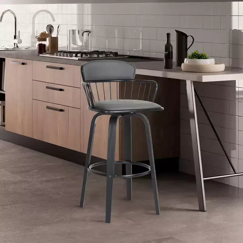 GDFStudio Urban Faux Leather Upholstered Swivel Stool