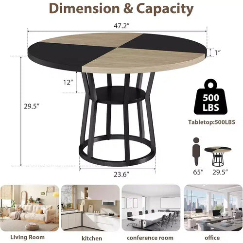 Table à manger ronde de 47 pouces pour 4 personnes, table de salle à manger circulaire de style ferme, meubles de cuisine et de salle à manger en bois peu encombrants, tables rondes