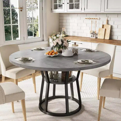 47 in Inch Round Dining Table for 4, Farmhouse Dining Room Circle Dinner Table,Space Saving Wood Kitchen & Dining Room Furniture, Round Tables