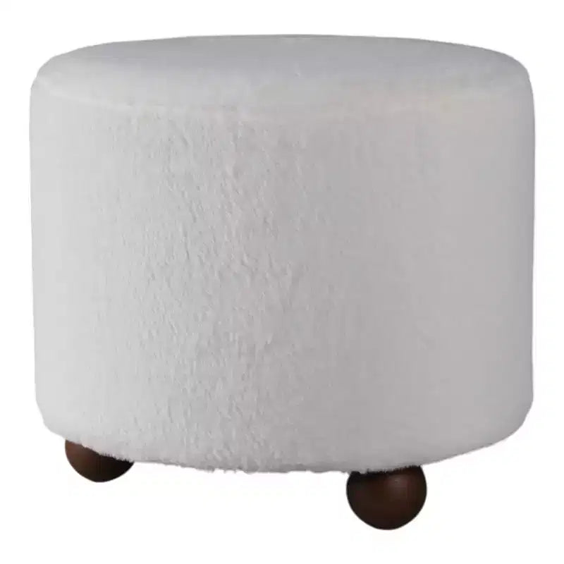 Ottoman décoratif en fausse fourrure capitonné avec pieds sphériques – Accessoire de décoration d'intérieur contemporain pour coiffeuse, chambre et repose-pieds – 15, ivoire