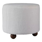 Ottoman décoratif en fausse fourrure capitonné avec pieds sphériques – Accessoire de décoration d'intérieur contemporain pour coiffeuse, chambre et repose-pieds – 15, ivoire