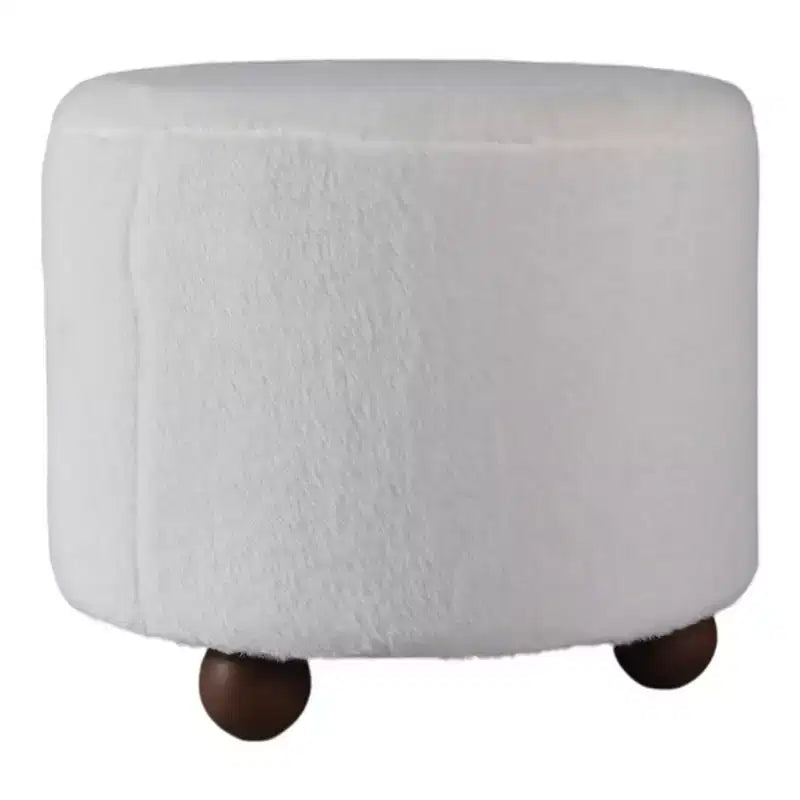 Ottoman décoratif en fausse fourrure capitonné avec pieds sphériques – Accessoire de décoration d'intérieur contemporain pour coiffeuse, chambre et repose-pieds – 15, ivoire