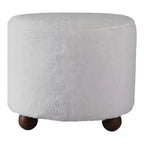 Ottoman décoratif en fausse fourrure capitonné avec pieds sphériques – Accessoire de décoration d'intérieur contemporain pour coiffeuse, chambre et repose-pieds – 15, ivoire