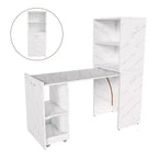 Bureau extensible avec rangements et roulettes, bureau pliable pour petits espaces, marbre blanc