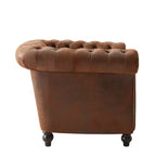Fauteuil club Chesterfield, fauteuil d'appoint rembourré, fauteuil simple, fauteuil de loisirs avec accoudoirs volutes, garniture cloutée et pieds en bois massif, marron - ModernLuxe