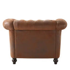 Fauteuil club Chesterfield, fauteuil d'appoint rembourré, fauteuil simple, fauteuil de loisirs avec accoudoirs volutes, garniture cloutée et pieds en bois massif, marron - ModernLuxe