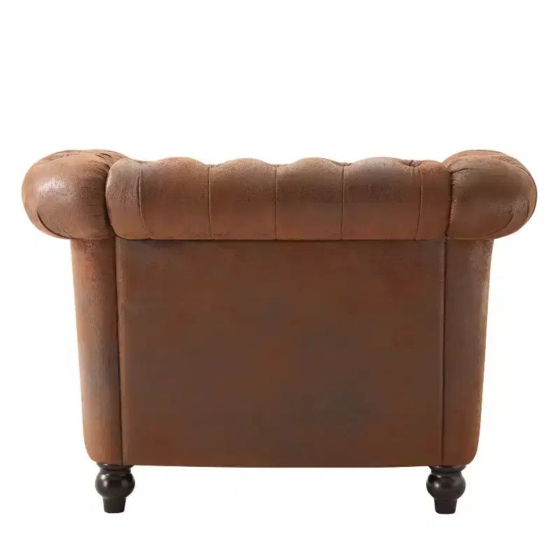 Fauteuil club Chesterfield, fauteuil d'appoint rembourré, fauteuil simple, fauteuil de loisirs avec accoudoirs volutes, garniture cloutée et pieds en bois massif, marron - ModernLuxe