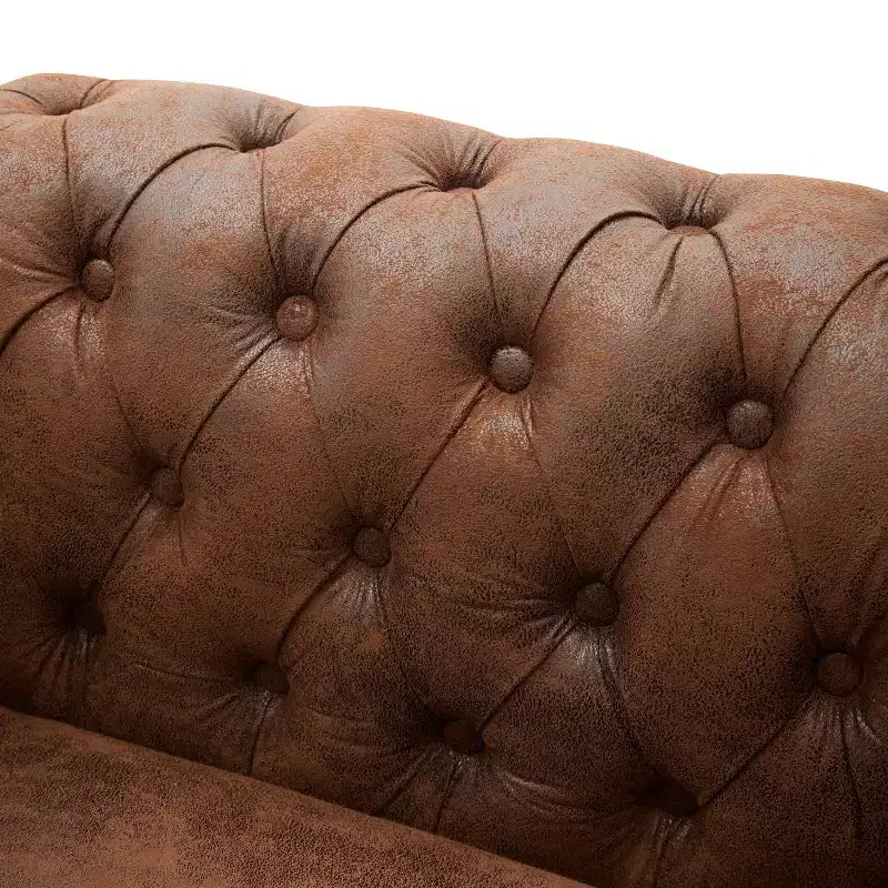 Fauteuil club Chesterfield, fauteuil d'appoint rembourré, fauteuil simple, fauteuil de loisirs avec accoudoirs volutes, garniture cloutée et pieds en bois massif, marron - ModernLuxe