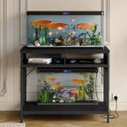 Heavy Duty Fish Tank Stand with Power Outlet, 40-50 Gallon Double Metal Aquarium/Reptile Terrarium Table, 2 Storage Drawers & Height Adjustable Feet
