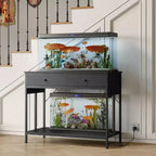 Meuble robuste pour aquarium avec prise de courant, table double en métal pour aquarium/terrarium de 40 à 50 gallons, 2 tiroirs de rangement et pieds réglables en hauteur