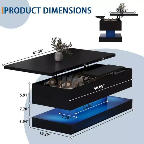 Table basse relevable moderne de 120 cm - Hauteur réglable et capacité de 80 kg pour salon, salle à manger et bureau