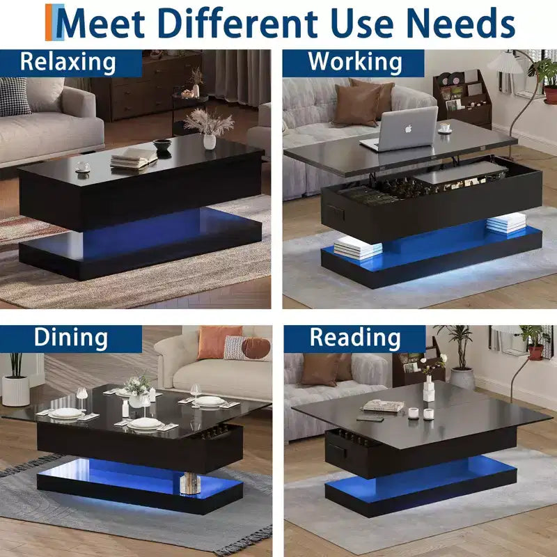 Table basse relevable moderne de 120 cm - Hauteur réglable et capacité de 80 kg pour salon, salle à manger et bureau