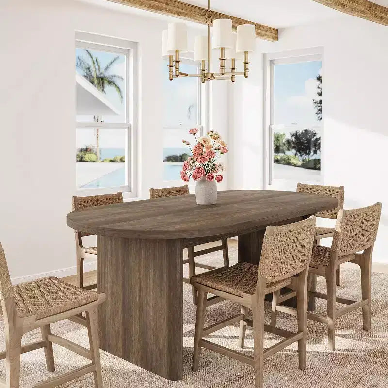 Grande table à manger de ferme pour 6-8 personnes, longue table de cuisine avec piètement en bois épais pour salle à manger et salon