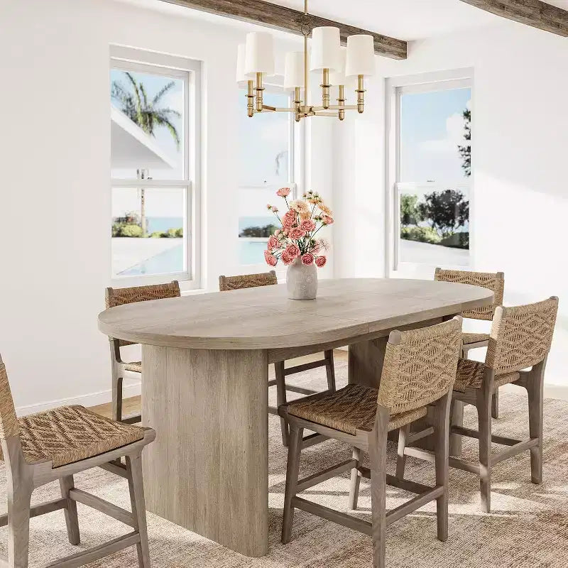 Grande table à manger de ferme pour 6-8 personnes, longue table de cuisine avec piètement en bois épais pour salle à manger et salon