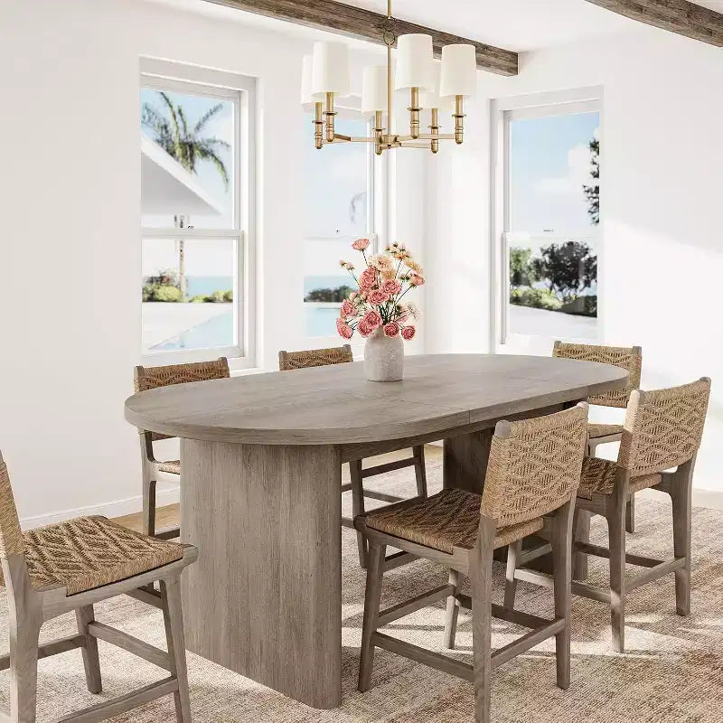 Grande table à manger de ferme pour 6-8 personnes, longue table de cuisine avec piètement en bois épais pour salle à manger et salon