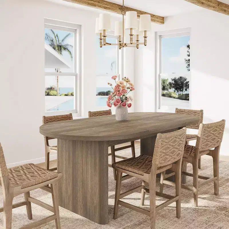 Grande table à manger de ferme pour 6-8 personnes, longue table de cuisine avec piètement en bois épais pour salle à manger et salon