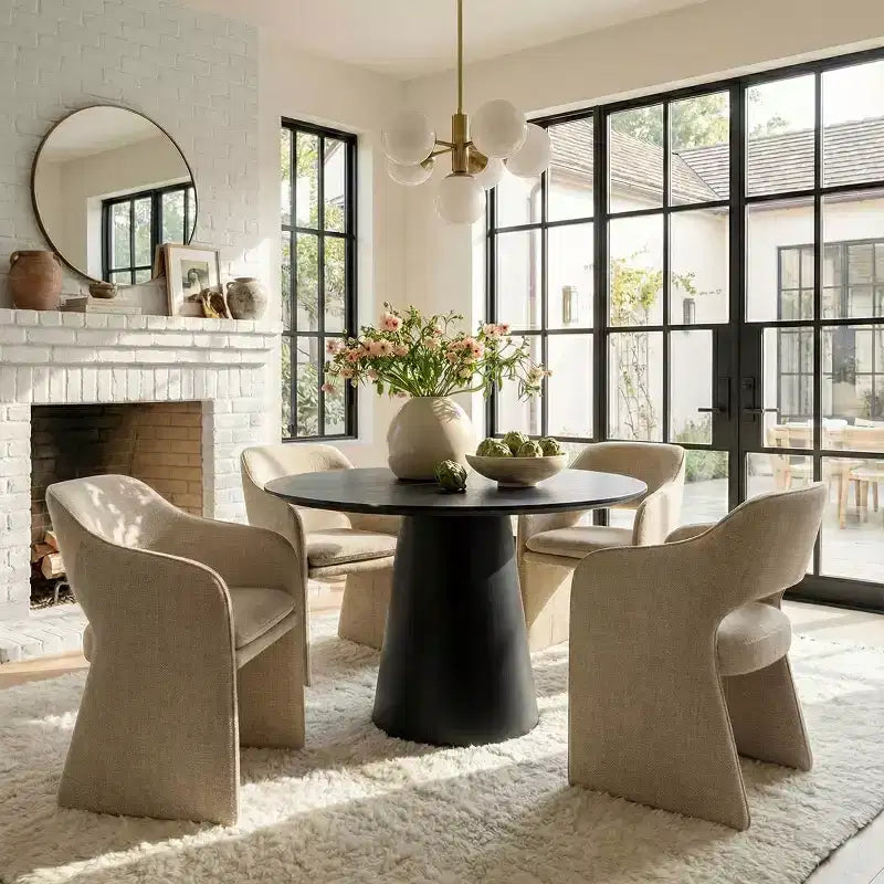 Lot de 4 chaises de cuisine modernes, chaises de salle à manger entièrement rembourrées en tissu avec accoudoirs intégrés, chaises avec accoudoirs pour cuisine-Panipeachy