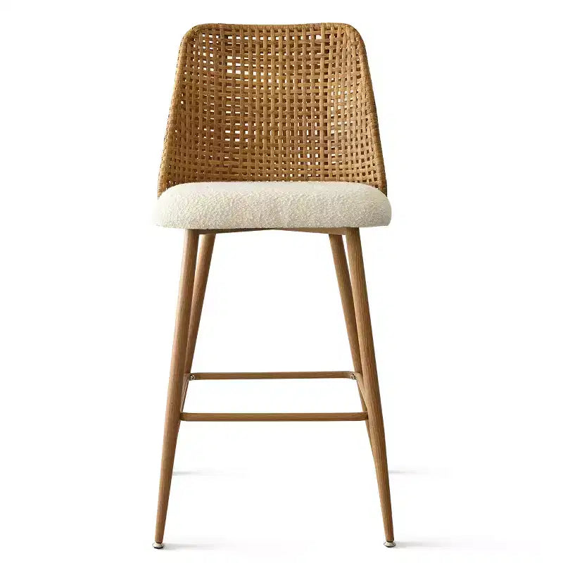 Lot de 6 tabourets de bar à hauteur de comptoir en bouclette et rotin, 27" Chaises d'îlot de cuisine modernes bohèmes avec pieds en métal finition chêne - Panipeachy