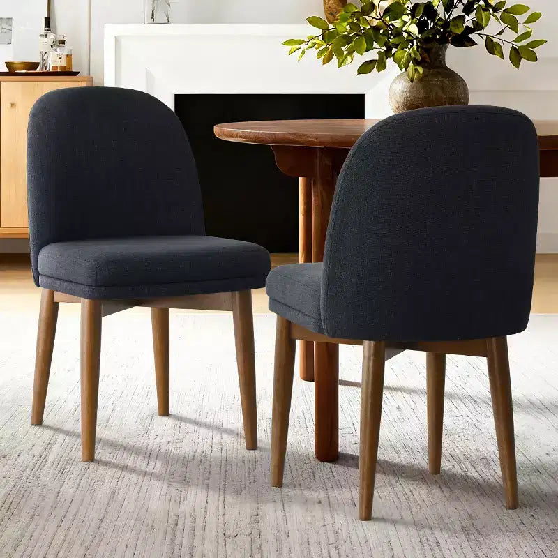 Lot de 2 chaises de salle à manger modernes rembourrées, assise de cuisine sans accoudoirs en mélange de lin avec pieds en bois d'hévéa massif pour salle à manger - Panipeachy
