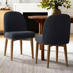 Lot de 2 chaises de salle à manger modernes rembourrées, assise de cuisine sans accoudoirs en mélange de lin avec pieds en bois d'hévéa massif pour salle à manger - Panipeachy