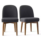 Lot de 2 chaises de salle à manger modernes rembourrées, assise de cuisine sans accoudoirs en mélange de lin avec pieds en bois d'hévéa massif pour salle à manger - Panipeachy