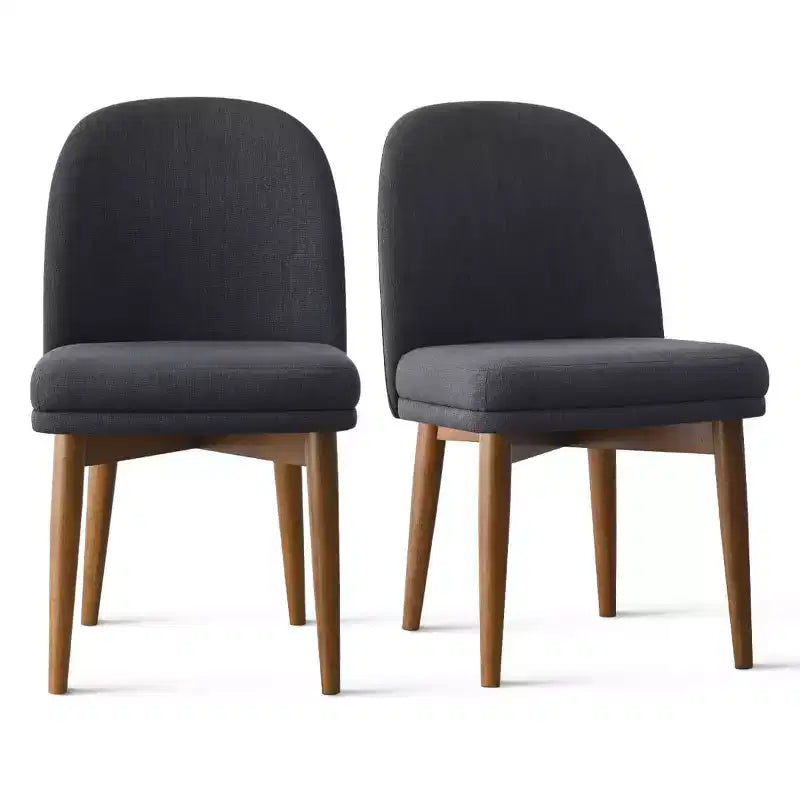 Lot de 2 chaises de salle à manger modernes rembourrées, assise de cuisine sans accoudoirs en mélange de lin avec pieds en bois d'hévéa massif pour salle à manger - Panipeachy