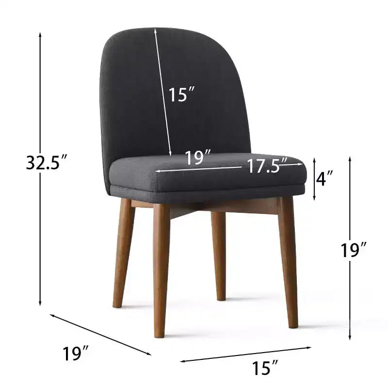 Lot de 2 chaises de salle à manger modernes rembourrées, assise de cuisine sans accoudoirs en mélange de lin avec pieds en bois d'hévéa massif pour salle à manger - Panipeachy