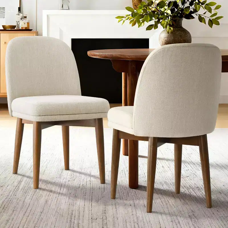 Lot de 2 chaises de salle à manger modernes rembourrées, assise de cuisine sans accoudoirs en mélange de lin avec pieds en bois d'hévéa massif pour salle à manger - Panipeachy