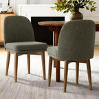 Lot de 2 chaises de salle à manger modernes rembourrées, assise de cuisine sans accoudoirs en mélange de lin avec pieds en bois d'hévéa massif pour salle à manger - Panipeachy
