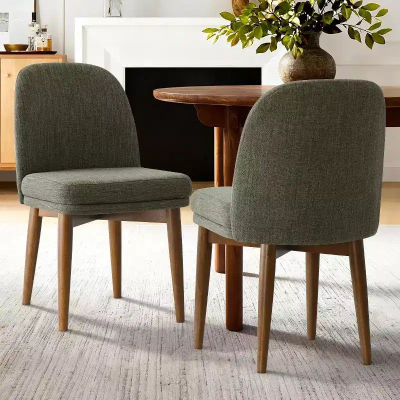Lot de 2 chaises de salle à manger modernes rembourrées, assise de cuisine sans accoudoirs en mélange de lin avec pieds en bois d'hévéa massif pour salle à manger - Panipeachy