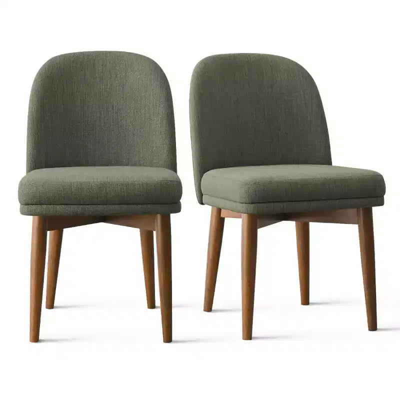 Lot de 2 chaises de salle à manger modernes rembourrées, assise de cuisine sans accoudoirs en mélange de lin avec pieds en bois d'hévéa massif pour salle à manger - Panipeachy