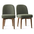 Lot de 2 chaises de salle à manger modernes rembourrées, assise de cuisine sans accoudoirs en mélange de lin avec pieds en bois d'hévéa massif pour salle à manger - Panipeachy