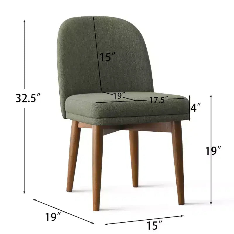 Lot de 2 chaises de salle à manger modernes rembourrées, assise de cuisine sans accoudoirs en mélange de lin avec pieds en bois d'hévéa massif pour salle à manger - Panipeachy