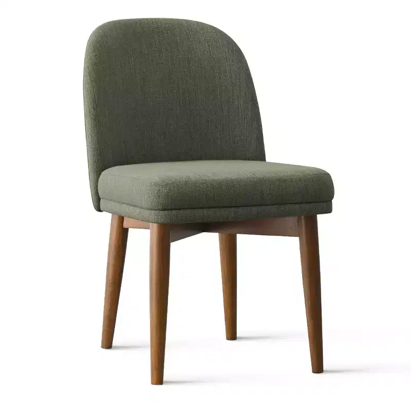 Lot de 2 chaises de salle à manger modernes rembourrées, assise de cuisine sans accoudoirs en mélange de lin avec pieds en bois d'hévéa massif pour salle à manger - Panipeachy