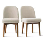 Lot de 2 chaises de salle à manger modernes rembourrées, assise de cuisine sans accoudoirs en mélange de lin avec pieds en bois d'hévéa massif pour salle à manger - Panipeachy